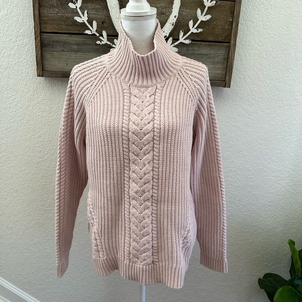 Lululemon Bring the Cozy pink cotton blend turtleneck cable knit sweater size 10